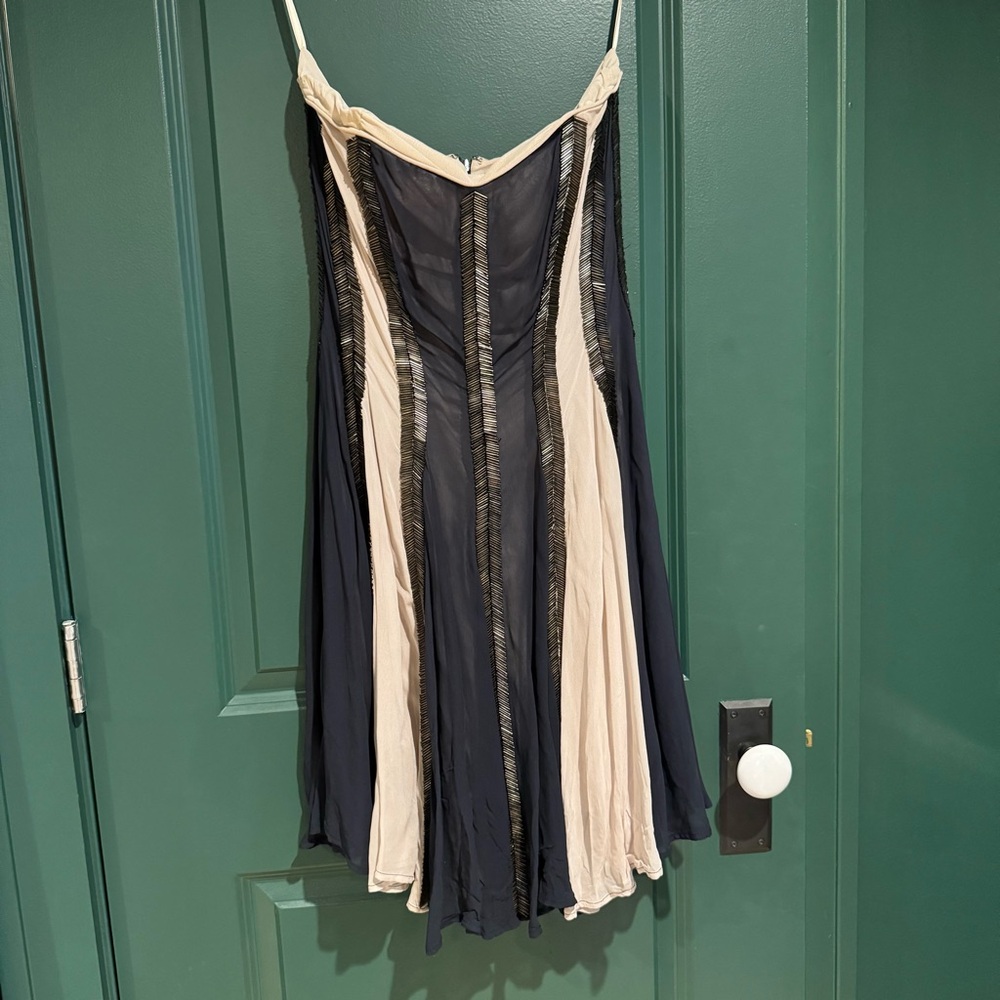 French Connection Strapless Dress - Navy and Cream